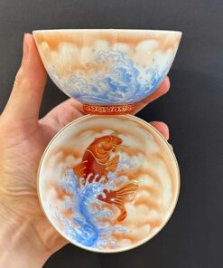 Chén sứ cảnh đức phấn thái cao cấp vẽ tay cá chép đẹp 100ml CS59