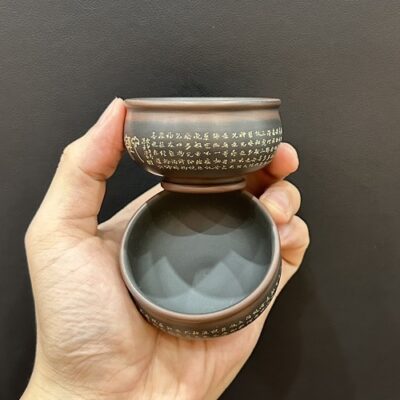 Chén trà tử sa nê hưng khắc bát nhã kinh làm ly trà chủ đẹp 60ml hỏa biến nâu.