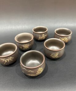 Chén uống trà tử sa nê hưng hỏa biến nâu họa tiết đẹp 45ml uống trà ngon hơn.