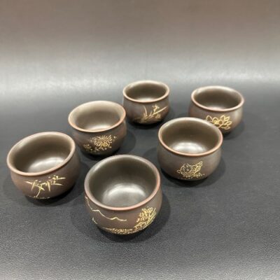 Chén uống trà tử sa nê hưng hỏa biến nâu họa tiết đẹp 45ml uống trà ngon hơn.