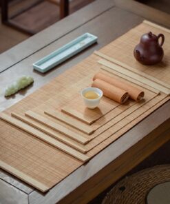 Chiếu trà tre nẹp cán hai đầu trang trí bàn trà đẹp nhiều cỡ từ 60x30cm-150cmx30cm.