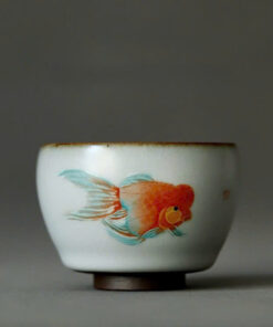 Ly uống trà sứ cảnh đức gốm thái hội nung củi vẽ tay cá vàng 80ml CS34