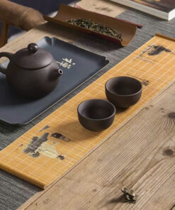 Chiếu trà tre kê ấm chén bàn trà cỡ vừa 95x30cm họa tiết thiền trà đẹp DC52