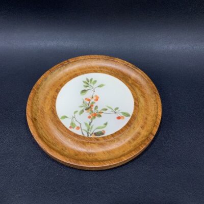 Đế ấm trà gỗ dùng trưng bày ấm trà dáng tròn vẽ hoa đẹp 17x2cm DC82.