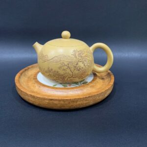 Đế ấm trà gỗ dùng trưng bày ấm trà đẹp dáng tròn vẽ hoa 17x2cm DC82