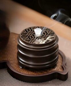 Lư xông trầm hương cỡ nhỏ bằng đồng đỏ nguyên chất họa trúc đẹp 365g LD31