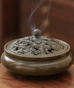 Lư trầm hương bằng đồng nguyên chất dáng thấp phỏng cổ đẹp 770g 10x6cm LD32