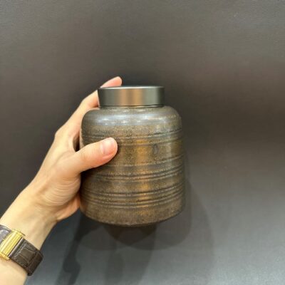 Lọ đựng trà gốm nắp nhôm đẹp 2 lớp bảo quản trà tốt 900ml HT58.