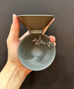 Ly uống trà tử sa nê hưng dáng nón thủ công cao cấp vẽ hoa đẹp.