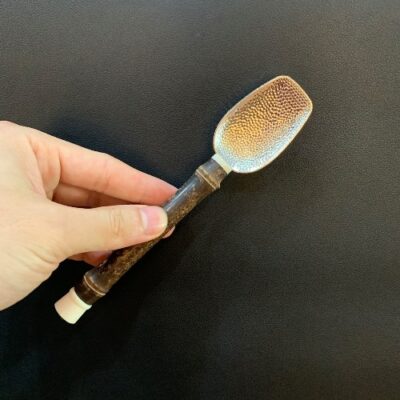 Muỗng xúc trà đẹp bằng bạc cán tre thủ công 18cm XT19.