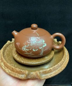 Thuyền trà dưỡng ấm gốm hỏa biến nung củi dáng tròn đẹp chứa nước .