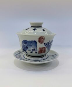 Chén khải sứ cảnh đức cao cấp vẽ tay ngưu chuyển càn khôn 180ml AS12