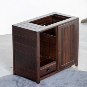 Bàn trà di động gỗ gụ kèm bếp đun nước pha trà G9 tự động cao 48cm mặt 58x30cm.