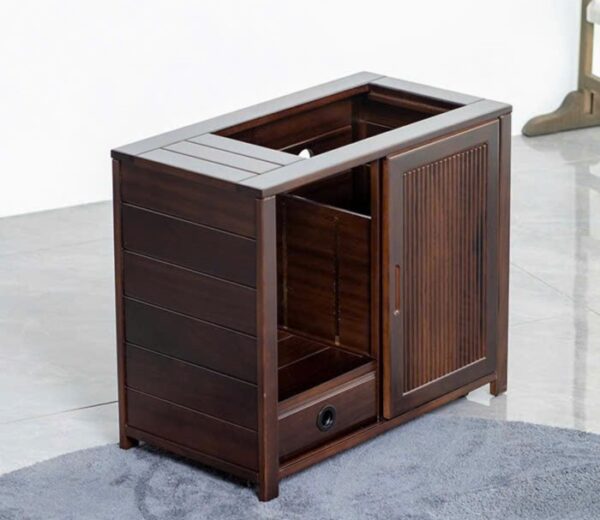 Bàn trà di động gỗ gụ kèm bếp đun nước pha trà G9 tự động cao 48cm mặt 58x30cm.
