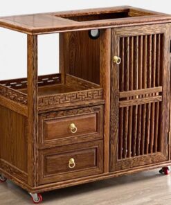 Bộ bàn trà di động gỗ mun đuôi công cao cấp 66cm.