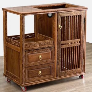Bộ bàn trà di động gỗ mun đuôi công cao cấp 66cm.
