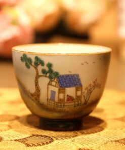 Chén Sứ Cảnh Đức Nung Củi Vẽ Tay Phong Cảnh Núi Tùng CS79