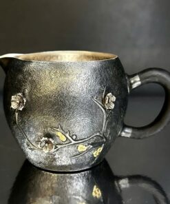 Chén tống bạc cao cấp nguyên chất 999 thủ công hoa mai đẹp 200ml quai gỗ.