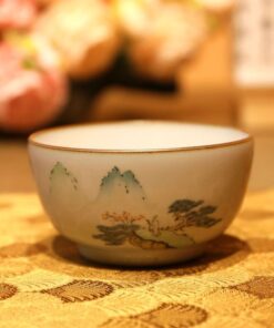 Ly trà sứ cảnh đức dáng miệng loe gốm men rạn cao cấp vẽ tay 120ml CS79.