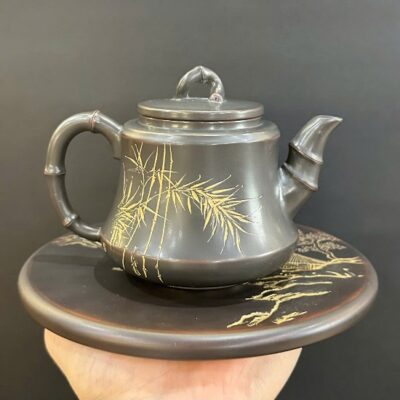 Ấm trà tử sa nê hưng trúc đoạn thủ công đẹp khắc trúc tinh đẹp 260ml AKC82.
