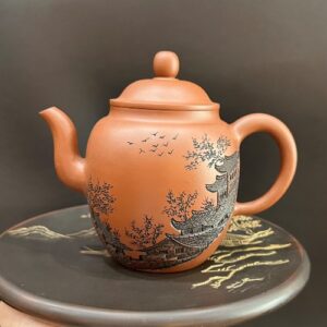 Ấm tử sa nê hưng cung đăng khắc phố cổ thủ công đẹp 260ml pha trà ngon