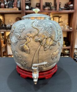Bình đựng nước bằng bạc nguyên chất 999 gò tay long phụng đẹp 15L 3,5kg bạc vòi bằng bạc.