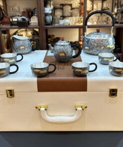 Bộ ấm pha trà bạc cao cấp nguyên chất gò tay thủ công an cư lạc nghiệp AB87.