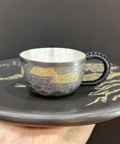 Chén bạc uống trà nguyên chất 999 gò tay thủ công an cư cao cấp 50ml 62g.