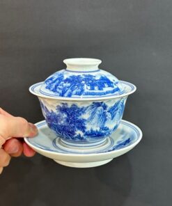 Chén khải sứ cảnh đức cao cấp vẽ tay sơn thủy làm tiềm pha trà đẹp 180ml.