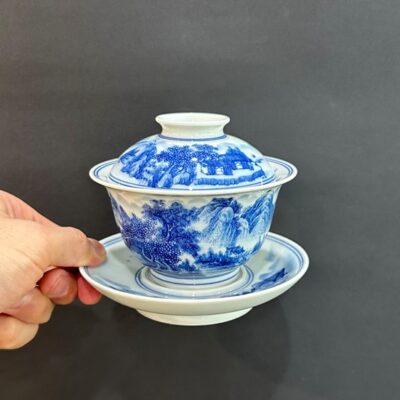 Chén khải sứ cảnh đức cao cấp vẽ tay sơn thủy làm tiềm pha trà đẹp 180ml.