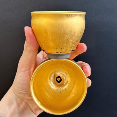 Chén kiến trản thiên mục vàng cao cấp nghệ nhân Thái Chí Cường thủ công 90ml làm ly trà chủ đẹp.