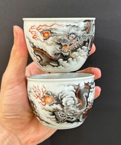 Chén sứ cảnh đức gốm phấn thái vẽ tay cao cấp rồng hắc long đẹp 120ml CS70
