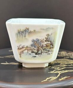 Chén sứ cảnh đức vẽ tay vinh quy bái tổ cao cấp dáng vuông tứ phương đẹp 110ml.