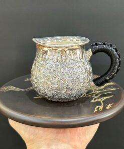 Chén tống bạc nguyên chất 999 gò tay thủ công hoa mẫu đơn đẹp CT86