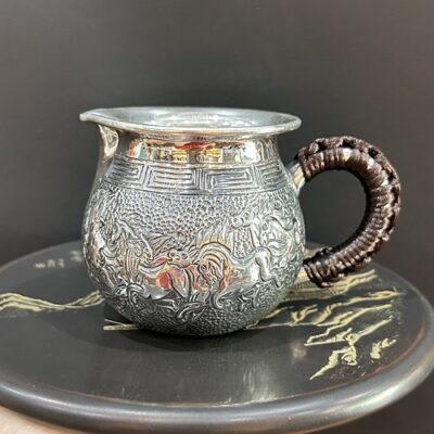 chén tống bạc nguyên chất cao cấp 999 gò thủ công bát mã làm chuyên trà 230ml.