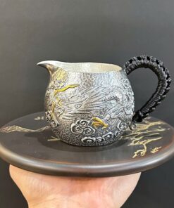 Chén tống bằng bạc nguyên chất 999 làm chuyên trà hình rồng thủ công cao cấp 230ml.