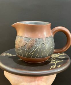 Chén tống tử sa nê hưng hỏa biến khắc sen thủ công cỡ to 320ml làm chuyên trà đẹp.