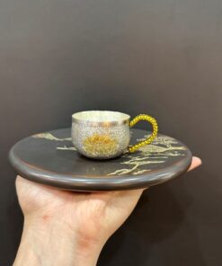 Chén trà bạc nguyên chất 999 làm ly uống trà có quai hoa sen đẹp 45ml 65g bạc.