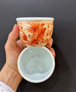 Chén trà sứ cảnh đức cao cấp phàn hồng thái vẽ tay kỳ lân 120ml làm ly trà chủ đẹp