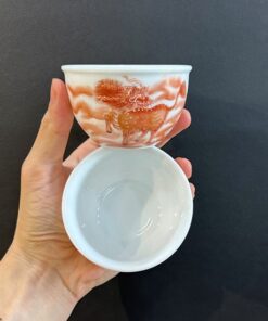 Chén trà sứ cảnh đức làm ly trà chủ cao cấp vẽ tay kỳ lân 140ml phàn hồng thái