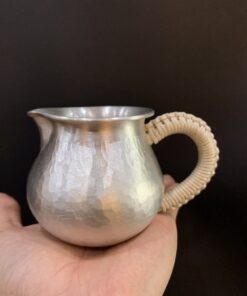 Chuyên trà bạc nguyên chất 999 gò tay thủ công khắc trúc 220ml cao cấp.