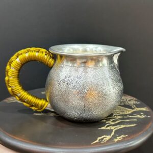 Chuyên trà bạc nguyên chất 999 gò tay thủ công khắc trúc 220ml làm chén tống đẹp