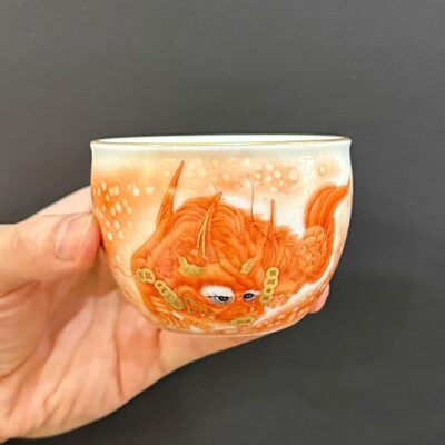 Ly trà chủ sứ cảnh đức cao cấp phấn thái vẽ tay kỳ lân đẹp 120ml CS53