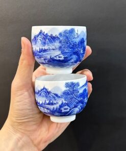 Ly trà sứ cảnh đức cao cao cấp vẽ tay sơn thủy thủ công đẹp 80ml CS71