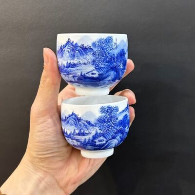 Ly trà sứ cảnh đức cao cao cấp vẽ tay sơn thủy thủ công đẹp 80ml CS71
