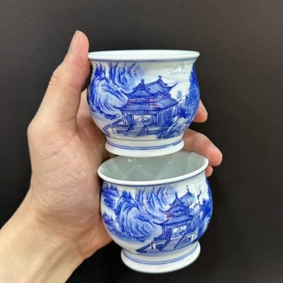 Ly trà sứ cảnh đức cao cấp thủ công dáng cao làm chén chủ uống trà ngon 110ml.