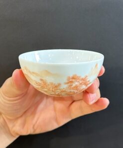 Ly trà sứ phấn thái cảnh đức trấn cao cấp vẽ tay sơn thủy nung 2 lửa thủ công đẹp .