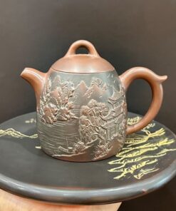 Ấm tử sa nê hưng cao cấp dáng tần quyền đắp nổi sơn thủy thủ công 240ml ACK198.