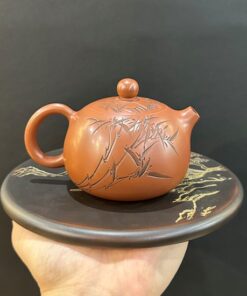 Ấm tử sa nê hưng cỡ nhỏ thủ công dáng tây thi khắc trúc 190ml AKC199