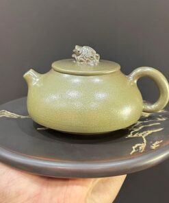 Ấm tử sa nê hưng hỏa biến xanh thủ công đẹp nắp hình cá 220ml pha trà ngon.